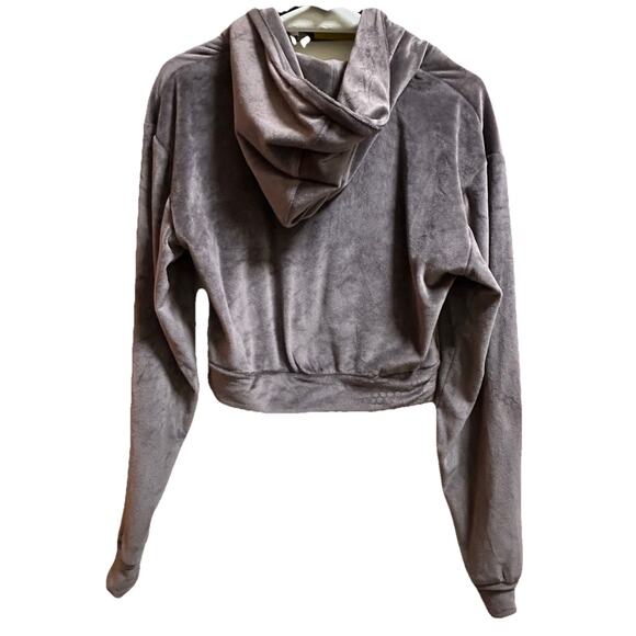 Skims Women's Hoodie Brown Velour Hooded Cropped Long Sleeve Full Zipper-Small - Picture 3 of 7
